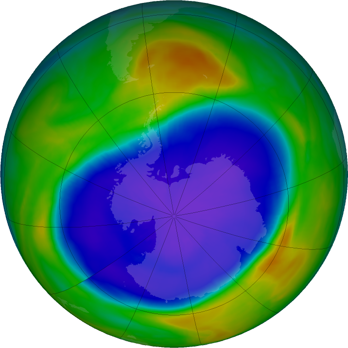 Antarctic ozone map for 19 September 2020
